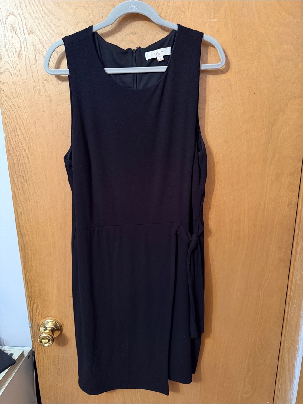 LOFT Black Sleeveless Tie-Accent Sheath Dress
